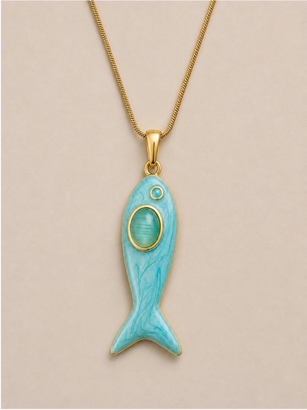New! Turquoise Gold Fish Pendant Necklace 1001 NWOT